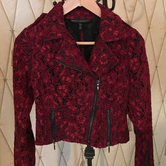 White House Black Market Dark Sangria Lace Moto Jacket - Picture 5 of 5